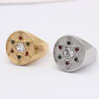 Titanium Steel Finger Ring, Flat Round, Vacuum Ion Plating, vintage & fashion jewelry & for man & with rhinestone 