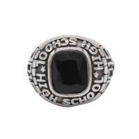 Titanium Steel Finger Ring, with Black Agate, vintage & fashion jewelry & for man & blacken, black 