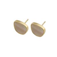 Brass Stud Earring, with Shell, gold color plated, fashion jewelry & for woman, golden [