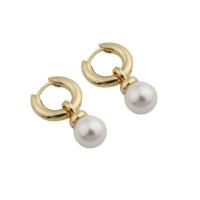 Brass Drop Earring, with Shell Pearl, gold color plated, fashion jewelry & for woman, golden 