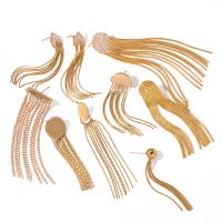 Fashion Fringe Earrings, 304 Stainless Steel, 18K gold plated & for woman & with rhinestone, golden 