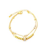 Titanium Steel Bracelet & Bangle, with 1.77inch extender chain, Vacuum Ion Plating, fashion jewelry & micro pave cubic zirconia & for woman, golden Approx 6.3 Inch 