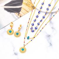 Evil Eye Jewelry Set, Titanium Steel, with turquoise, with 2.36inch extender chain, Vacuum Ion Plating, three layers & for woman & epoxy gel, golden, earring 18mm,pendant 18mm Approx 15.75 Inch, Approx 17.72 Inch, Approx 19.69 Inch 