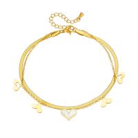 Stainless Steel Anklets Jewelry, Titanium Steel, with Shell, with 1.97inch extender chain, Heart, Vacuum Ion Plating, Double Layer & fashion jewelry & for woman, golden Approx 7.87 Inch 