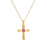 Evil Eye Jewelry Necklace, 304 Stainless Steel, with 1.97inch extender chain, Cross, Vacuum Ion Plating, fashion jewelry & for woman & enamel, golden, 27mm Approx 17.72 Inch 