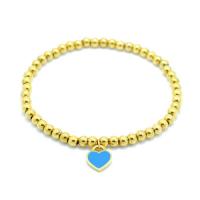 Stainless Steel Charm Bracelet, 304 Stainless Steel, Heart, Vacuum Ion Plating, fashion jewelry & for woman & enamel round beads 4mm Approx 17 cm [