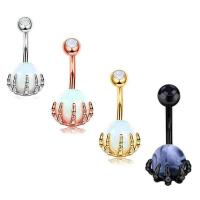 Stainless Steel Belly Ring, 304 Stainless Steel, with Opal, Vacuum Ion Plating, Unisex rod width 1.6mm,rod length 12mm,ball diameter 5mm 
