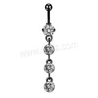 Stainless Steel Belly Ring, 304 Stainless Steel, Vacuum Ion Plating, Unisex & micro pave cubic zirconia rod width 1.6mm,rod length 10mm,ball diameter 5mm [
