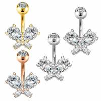 Stainless Steel Belly Ring, 304 Stainless Steel, Butterfly, Vacuum Ion Plating, fashion jewelry & micro pave cubic zirconia & for woman rod width 1.6mm,rod length 10mm,ball diameter 5mm 