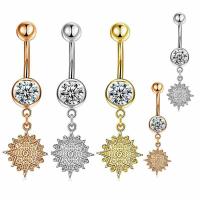 Stainless Steel Belly Ring, 304 Stainless Steel, with Cubic Zirconia, Vacuum Ion Plating, fashion jewelry & for woman rod width 1.6mm,rod length 10mm,ball diameter 5/8mm 