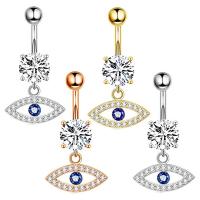 Stainless Steel Belly Ring, 304 Stainless Steel, Evil Eye, Vacuum Ion Plating, fashion jewelry & Unisex & micro pave cubic zirconia rod width 1.6mm,rod length 10mm,ball diameter 5mm 