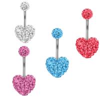 Stainless Steel Belly Ring, 304 Stainless Steel, Heart, fashion jewelry & micro pave cubic zirconia & for woman rod width 1.6mm,rod length 10mm,ball 6/mm,heart 12mm [