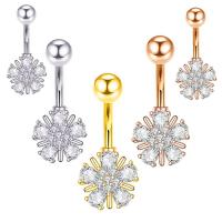 Stainless Steel Belly Ring, 304 Stainless Steel, Flower, Vacuum Ion Plating, fashion jewelry & micro pave cubic zirconia & for woman rod width 1.6mm,rod length 10mm,ball diameter 5mm [