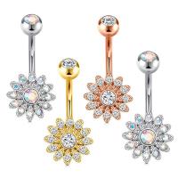 Stainless Steel Belly Ring, 304 Stainless Steel, Flower, Vacuum Ion Plating, fashion jewelry & micro pave cubic zirconia & for woman rod width 1.6mm,rod length 10mm,ball diameter 5mm [