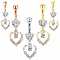 Stainless Steel Belly Ring, 304 Stainless Steel, Heart, Vacuum Ion Plating, fashion jewelry & micro pave cubic zirconia & for woman rod width 1.6mm,rod length 10mm,ball diameter 5mm [