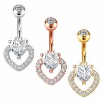 Stainless Steel Belly Ring, 304 Stainless Steel, Heart, Vacuum Ion Plating, fashion jewelry & micro pave cubic zirconia & for woman rod width 1.6mm,rod length 10mm,ball diameter 5mm [