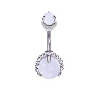 Stainless Steel Belly Ring, 304 Stainless Steel, with Clear Quartz, Round, fashion jewelry & for woman, white, rod width 1.6mm,rod length 10mm,ball diameter 6/10mm [
