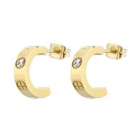 Stainless Steel Cubic Zirconia Stud Earring, 304 Stainless Steel, with Cubic Zirconia, Letter C, Vacuum Ion Plating, fashion jewelry & for woman 