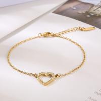Stainless Steel Chain Bracelets, 304 Stainless Steel, Heart, plated, fashion jewelry & for woman & with rhinestone Approx 18 cm 