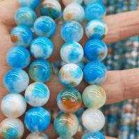 Single Gemstone Beads, Chalcedony, Round, DIY blue [