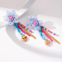 Boucles d'oreilles perle de verre, Des billes de verre, avec Etamine & alliage de zinc & Acrylique, fleur, bijoux de mode, multicolore Vendu par paire