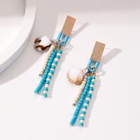Boucles d'oreilles perle de verre, Des billes de verre, avec alliage de zinc & Acrylique, coquille, bijoux de mode, bleu Vendu par paire