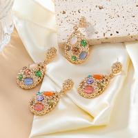 Resin Zinc Alloy Earring, with acrylic rhinestone & Resin, Teardrop, gold color plated, fashion jewelry & for woman 