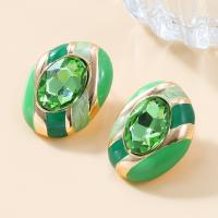Zinc Alloy Rhinestone Stud Earring, with acrylic rhinestone, fashion jewelry & for woman & enamel, green 