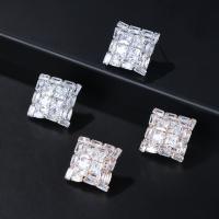 Cubic Zirconia Micro Pave Brass Earring, Square, fashion jewelry & micro pave cubic zirconia & for woman 