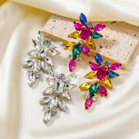 Boucle d'oreille de zinc alliage strass goutte, laiton, fleur, bijoux de mode & pour femme & avec strass, plus de couleurs à choisir Vendu par paire