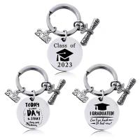 Stainless Steel Key Clasp, 304 Stainless Steel, Flat Round, Unisex & with letter pattern, original color, 25mm 
