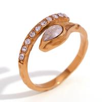 Cubic Zirconia anillo de dedo de acero inoxidable, acero inoxidable 316L, 18K chapado en oro, Joyería & micro arcilla de zirconia cúbica & para mujer, dorado, Vendido por UD