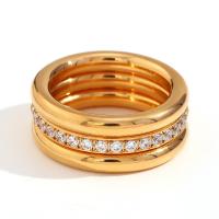 Cubic Zirconia anillo de dedo de acero inoxidable, acero inoxidable 316L, 18K chapado en oro, tres piezas & Joyería & diverso tamaño para la opción & micro arcilla de zirconia cúbica & para mujer, dorado, Vendido por Set