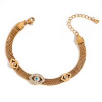 Evil Eye Jewelry Bracelet, 316L Stainless Steel, with 5cm extender chain, 18K gold plated, fashion jewelry & for woman & with rhinestone, golden Approx 16 cm 