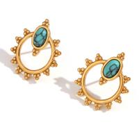 Stainless Steel Stud Earring, 316L Stainless Steel, with turquoise, 18K gold plated, fashion jewelry & for woman, golden [