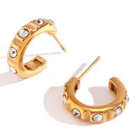 Stainless Steel Rhinestone Stud Earring, 316L Stainless Steel, 18K gold plated, fashion jewelry & for woman & with rhinestone, golden 