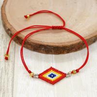 Glass Seed Beads Bracelets, Seedbead, with Knot Cord, Rhombus, Adjustable & fashion jewelry & for woman, red Approx 28 cm 