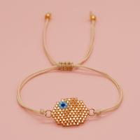 Evil Eye Jewelry Bracelet, Seedbead, with Knot Cord, Flat Oval, Adjustable & fashion jewelry & for woman, beige Approx 28 cm 