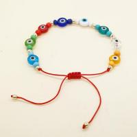 Evil Eye Jewelry Bracelet, Lampwork, with Knot Cord & Seedbead, Flat Round, Adjustable & fashion jewelry & Unisex, mixed colors Approx 28 cm 