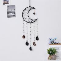 Fashion Dream Catcher, leather cord, with Natural Gravel & Agate & Iron, Moon, handmade, for home and office, black, 700mm 