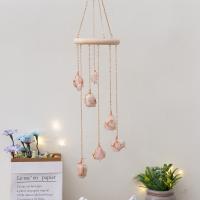 Wood Windbell, with Clear Quartz & Rose Quartz & Brass, handmade, for home and office, 520mm 