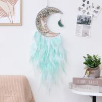 Fashion Dream Catcher, Feather, with Natural Gravel & Brass & Iron, Moon, handmade, for home and office, mixed colors, 800mm 