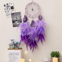 Fashion Dream Catcher, Feather, with leather cord & Agate & Amethyst & Iron, handmade, for home and office, purple, 700mm 