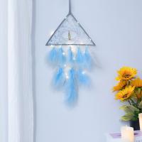 Fashion Dream Catcher, Feather, with leather cord & Iron, Triangle, handmade, for home and office blue, 500mm 