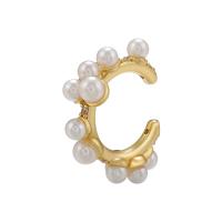 Cubic Zirconia Micro Pave Brass Earring, with Plastic Pearl, Letter C, plated, fashion jewelry & micro pave cubic zirconia & for woman 