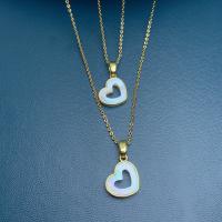 Ожерелье ручной латунные, Латунь, с жемчужный устрица, Сердце, плакирован золотом, Женский, белый, 13mm, длина:Приблизительно 45 см, продается PC