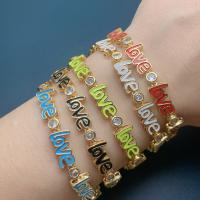 Enamel Brass Bracelets, with 5CM extender chain, Alphabet Letter, gold color plated, for woman & with rhinestone Approx 20 cm 