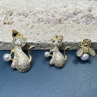 Animal Brass Pendants, with Plastic Pearl, gold color plated, DIY 