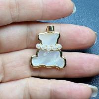 Brass Shell Pendants, with Pearl Oyster & Plastic Pearl, Bear, gold color plated, DIY, white, 21.8mm 