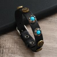PU Leather Cord Bracelets, with turquoise & Zinc Alloy, fashion jewelry & Unisex The inner diameter of the bracelet is 21cm 